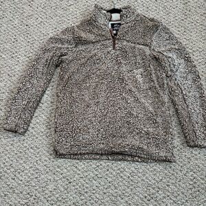 Brown Fuzzy Shreppa Pull-over Quarter Zip Sweater, Size Medium